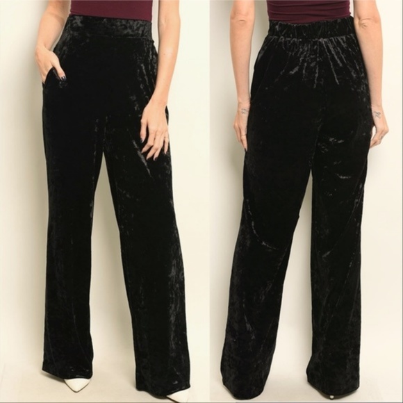 BLACK VELVET WIDE LEG PANTS - Picture 3 of 3